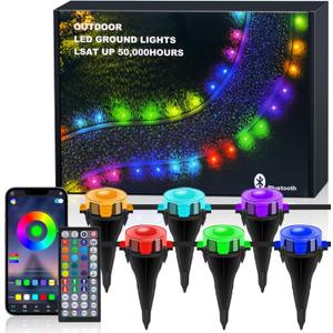 Permanent Outdoor Ground Lights, Waterproof 5-in-1 RGBCCT Ground Spike Strip, 24V Bluetooth Color Changing LED Pathway Lights for Garden, Courtyard, Lawn, Patio (60M/196.85FT)