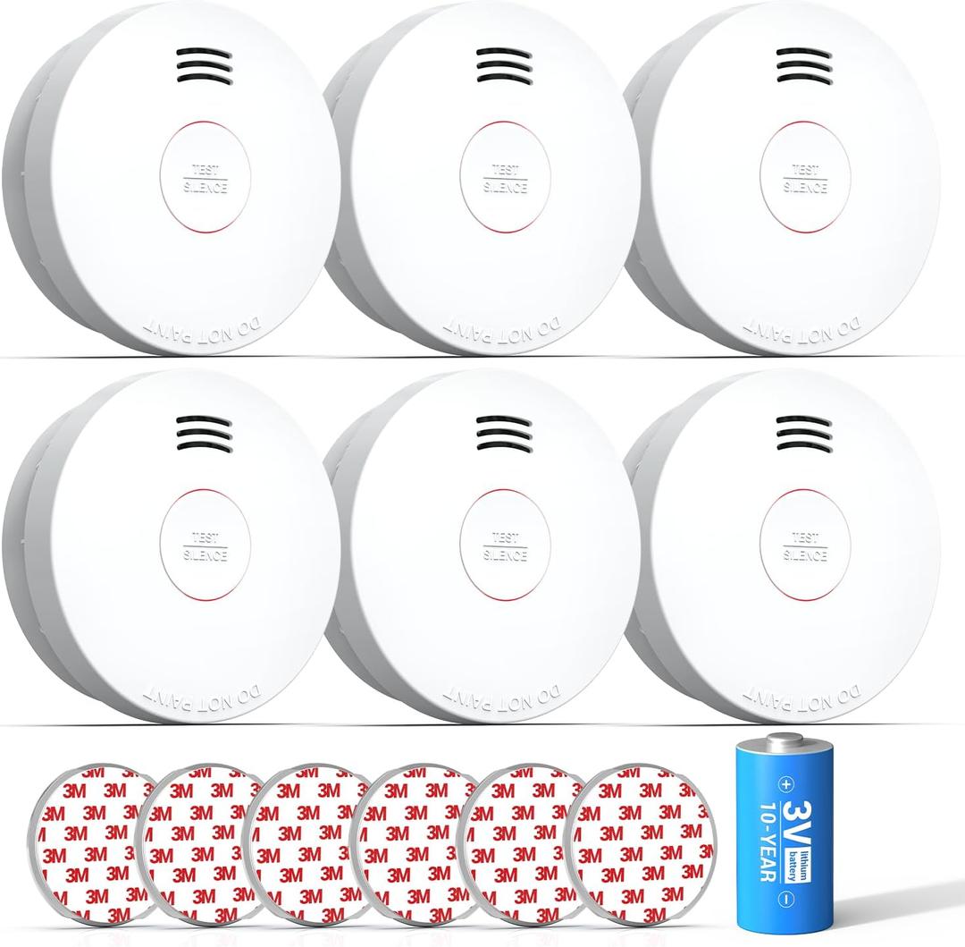 SITERWELL Smoke Detector, Smoke Detector 10 Year Battery with Photoelectric Sensor, Fire Alarm with Low Battery and Fault Warning for House and Bedroom, UL217 Listed, GS525A, 6 Packs