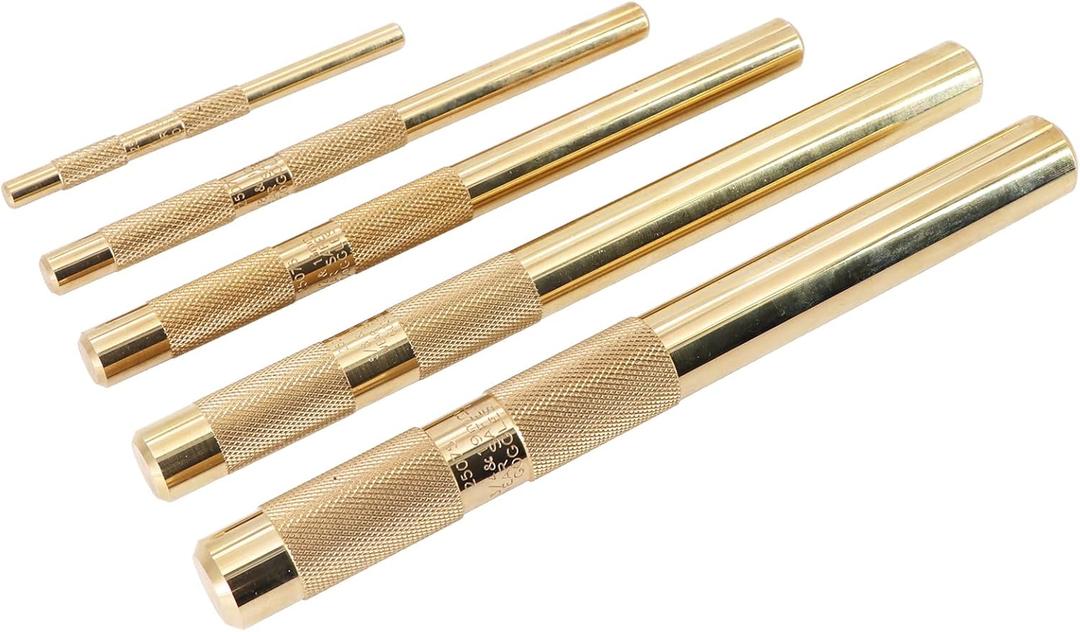 5 Brass Drift Punch Set, Hand Tool Punches Tools for Home use 1/4-Inch 3/8-Inch 1/2-Inch 5/8-Inch 3/4-Inch 1/4'' 3/8'' 1/2'' 5/8'' 3/4'' 5 Pc. Replace 67003-MAI 045256670034 (5 Pcs with 1/4, 3/8, 1/2, 5/8, 3/4 Inch)