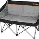 Oversized Double Camping Chair for Adults, Fully Padded Folding Camping Chairs Loveseat, Big Heavy Duty Outdoor Patio Lawn Chair with Arm Cup Holder (Black)