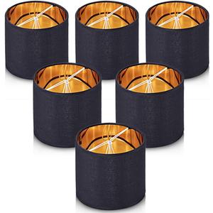 Wellmet Lamp Shades,Small Chandelier Shades ONLY for Candle Bulbs,Clip-on Drum Lampshades,Set of 6, 5.5"x 5.5"x5",Black Gold