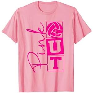 Volleyball Pink Out Breast Cancer Awareness Pink Ribbon T-Shirt Size L