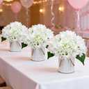Flower Table Centerpieces - Set of 6 Floral Arrangement Artificial Wedding Hydrangeas Floral Arrangement with Rustic Metal Vase for Bridal Tea Party Event Decorations - Ivory White