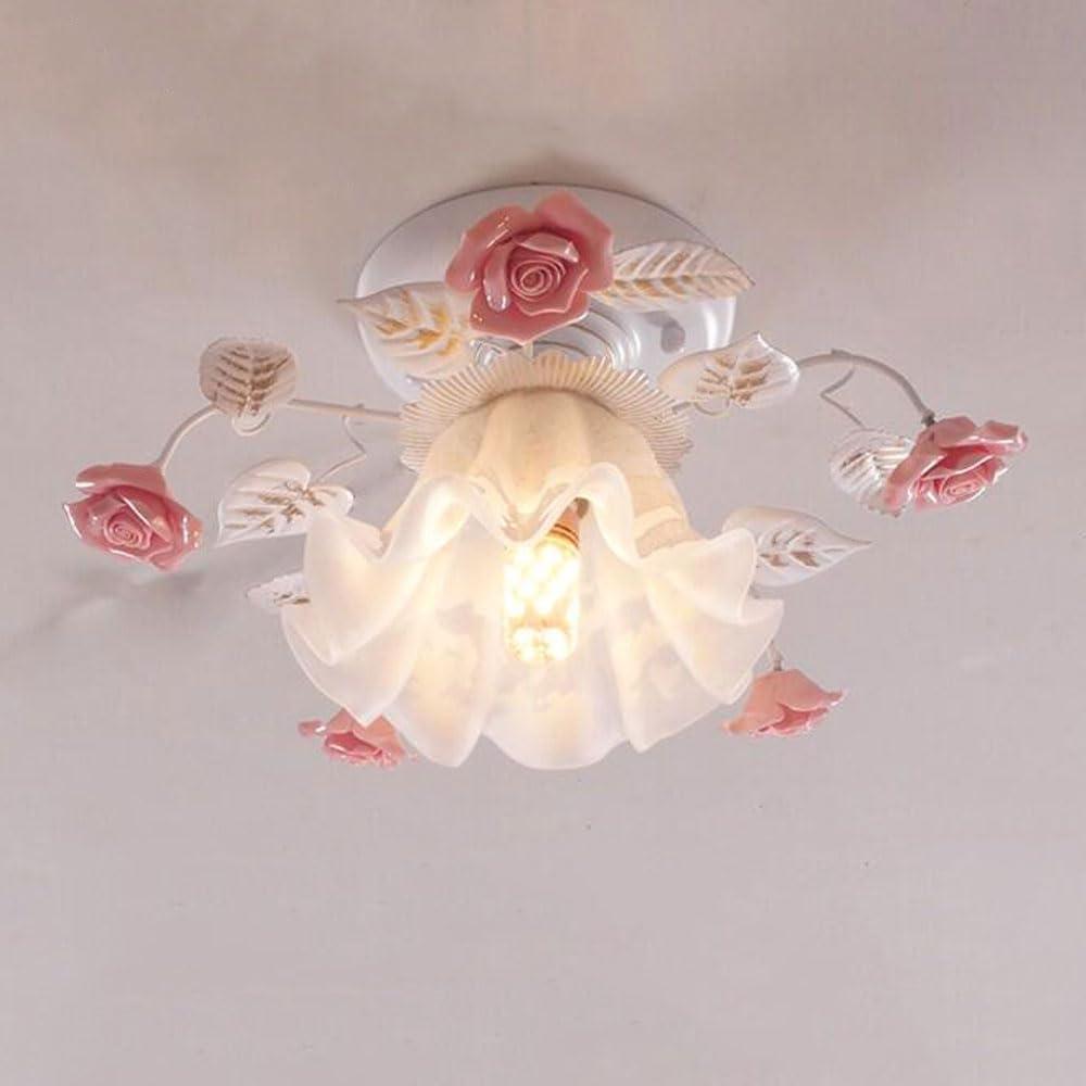 French Glass Flower Ceiling Light Fixture Green Hallway Semi Flush Mount Ceiling Light Nordic Modern Blue White Milk Glass Close to Ceiling Light for Bathroom Farmhouse Foyer Corridor Kitchen
