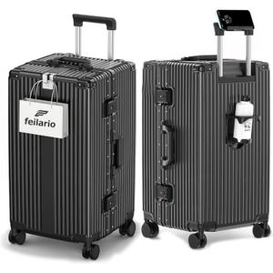 feilario 26in Super Large Captain Aluminum Frame Hardside Spinner Wheels Luggage, Zipperless Checked Suitcase with Cup Holder/Phone Holder