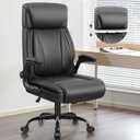 Leather Office Chair, Big and Tall Office Chair Executive Breathable PU Computer Chairs with Lumbar Support, High Back Home Desk Chairs with Flip-up Armrests, Adjustable Headrest (Black)