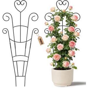 30 Inch Plant Trellis for Climbing Plants Indoor, Outdoor Metal Garden Trellis for Potted Plants, Houseplant Plant Support for Ivy Pothos Monstera Hoya Flower Vine Black Heart (Black-2pcs)