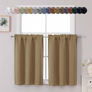 Chyhomenyc Taupe Short Blackout Curtains 36 Inch Length, Small Kitchen Curtain Tier Rod Pocket Half Window Curtains for Bathroom Basement Cabinet Camper RV Bunk, 2 PCS, Each 30" Wx36 L