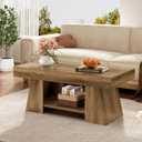 Tohomeor Coffee Table, 47.24" Farmhouse Wooden Rectangular Accent Center Tables with Storage Shelf Thick Base for Living Room, Home Office, Retro Brown, 23.62"D x 47.24"W x 19.69"H