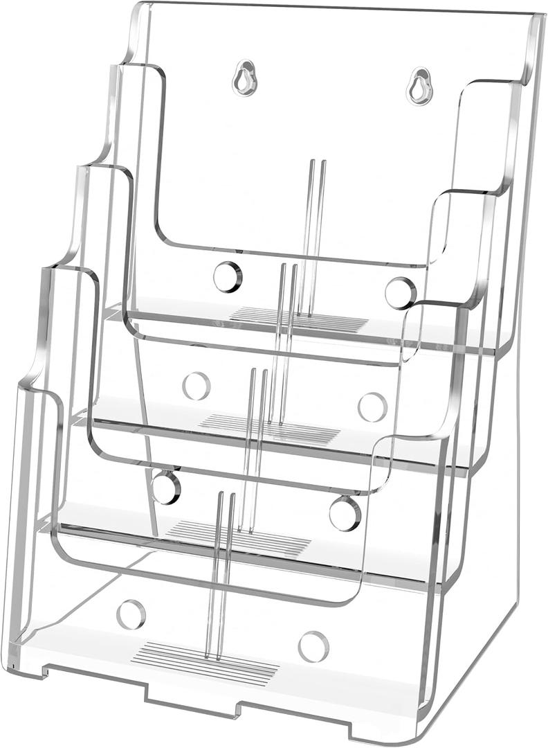FUCDTEFC Acrylic Brochure Holder 8.5x11 & 4 x9 Inches, Clear 4 Tier Magazine Holder Brochure Display Stand w Removable Divider, Literature Pamphlet Flyer Holder for Wall Mount or Countertop