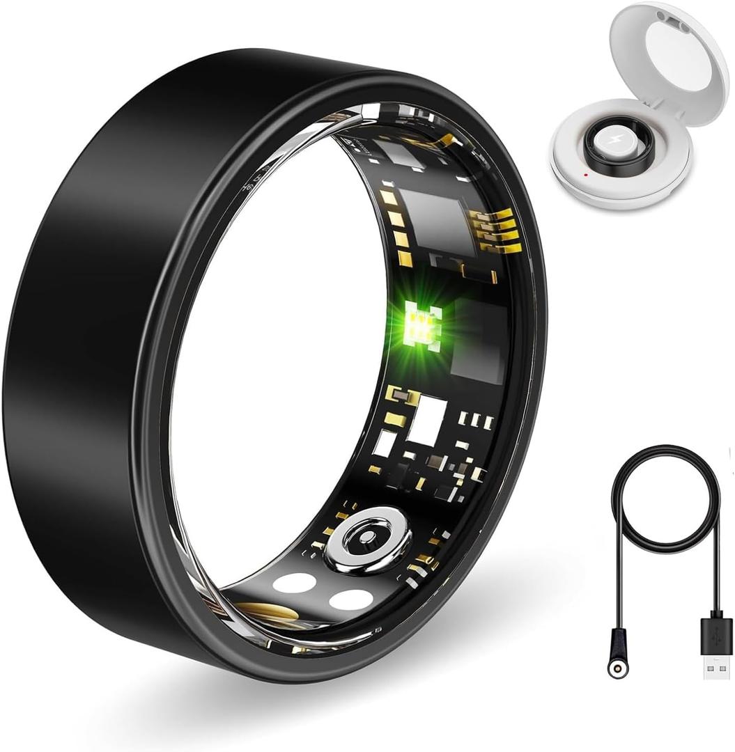 Smart Health Rings for Women Men, Fitness Tracker with Heart Rate, Blood Oxygen, HRV, Sleep Tracker, Step Tracker, No Subscription Fee, IP68 Waterproof Smart Ring for iphone & Android(Black#9)