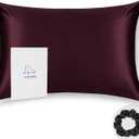 ALASKA BEAR King Silk Pillowcase and Scrunchie Gift Set Pillow Cases for Acne, Eyelashes & Extensions (1 Pack, Red Burgundy) (King 20''x36'')