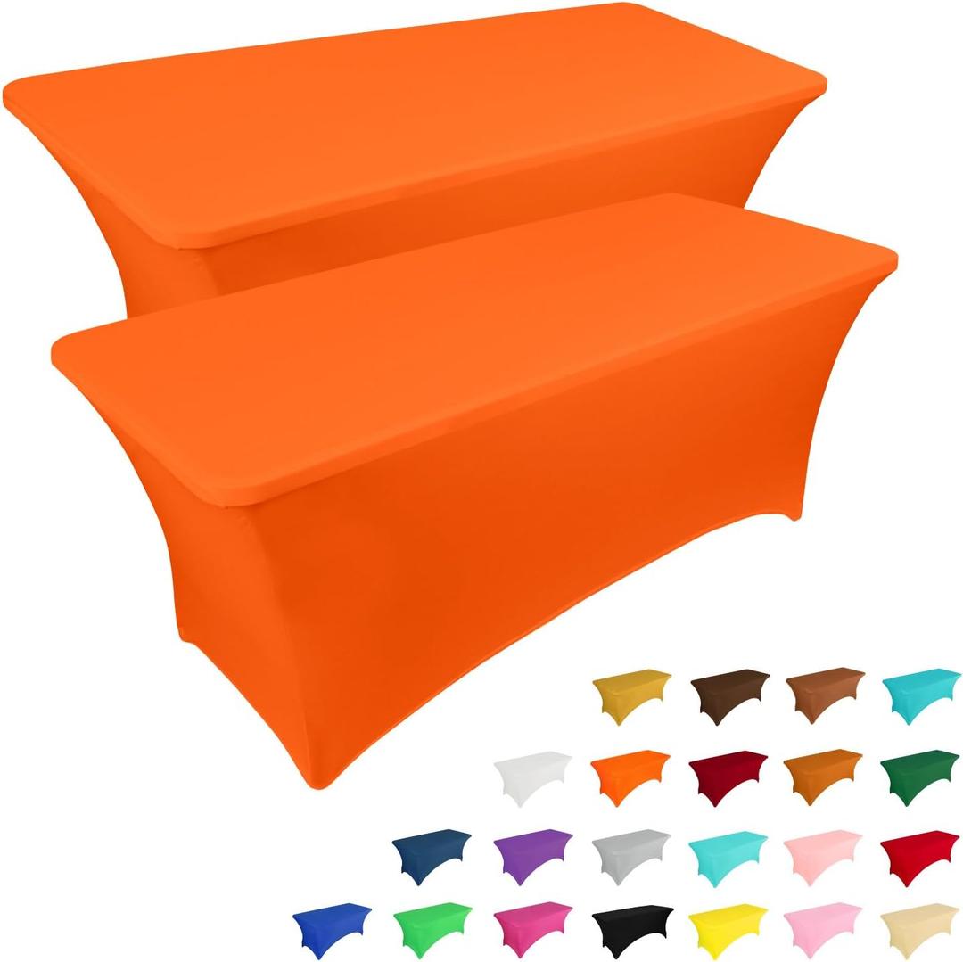 IVAPUPU 2 Pack 6FT Table Cloth for Rectangular Fitted Events Stretch Orange Table Covers Washable Spandex Tablecloth Protector for Party, Wedding, Cocktail, Banquet, Festival, 72"Lx30"W