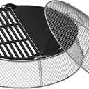 onlyfire Stainless Steel Mesh Cover & Cast Iron Grill Griddle Combo for Solo Stove 19.5 inch Fire Pit - Dual Cooking Surface with Handles for Ember Protection and Outdoor BBQ