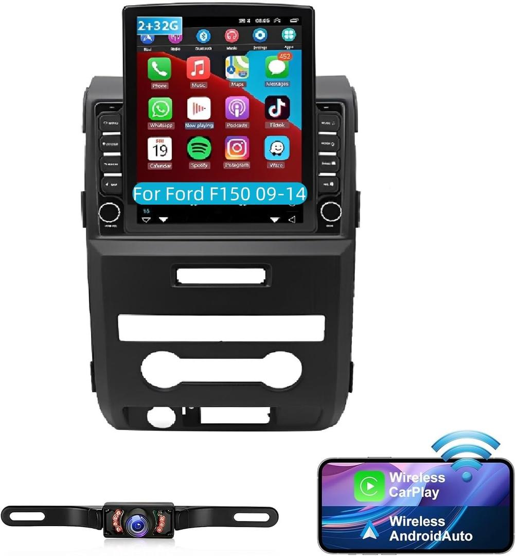 9.7 inch Car Stereo Radio for Ford F150 2009-2014, Android 13 Touchscreen with Wireless CarPlay & Android Auto, Bluetooth, GPS, WiFi, FM, Backup Camera