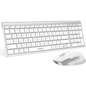 seenda Wireless Bluetooth Keyboard Mouse Combo, COE401 Rechargeable Silent Keyboard Mouse Compact Slim, 3 Multi-Device Connection, Compatible for Windows/Mac PC Laptop MacBook iPad, White Silver