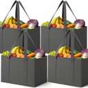 Lifewit Reusable Grocery Bags 4 Packs, Heavy Duty Foldable Shopping Bags with Reinforced Handles, Extra Large Utility Tote Bags Stay Open, Sturdy Standing Carry Box Bag for Kitchen, Car Trunk, Gray
