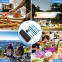 VANDBAO Camping Utensils Set, Portable Travel Utensils with Case for Fixing Tableware, Reusable Stainless Steel Cutlery Set, Includes Extra Steak Knife and Boba Straw, Lunch Flatware Silverware