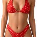 MakeMeChic Women's Polka Dots Triangle Thong Bikini Sets Floral Cute Bathing Suit Swimsuits, Small