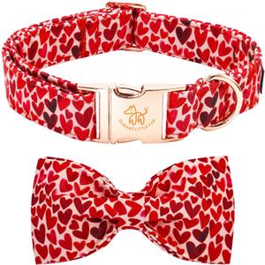 Elegant little tail Valentine's Dog Collar, Cute Red Heart Pet Collars with Bow for Small Dogs, Female or Male Adjustable Cotton Pet Collars Holiday Puppy Collar for Small Medium Large Dogs (Large (Pack of 1))