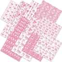 Whaline 12 Pcs Pink Bow Rose Cotton Fabric Bundles Chinoiserie Flower Bowknot Fat Quarters Pink White Sewing Fabrics for DIY Handmade Craft Decor, 18 x 22 in