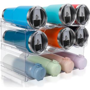 Stackable Water Bottle Organizer, Large Compartment Water Bottle Holder, 3 Tier Water Bottle Organizer for Cabinet, Water Bottle Rack for Kitchen Organization and Storage - Hold 12 Bottles (3 Pack)
