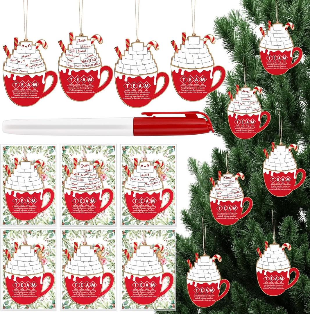 Thyle 20 Sets Team Christmas Ornaments Bulk Christmas Team Appreciation Gift for Employee Coworker Hanging Hot Cocoa Mug with Pen Thank You Gifts for Office Staff Xmas Tree Decor