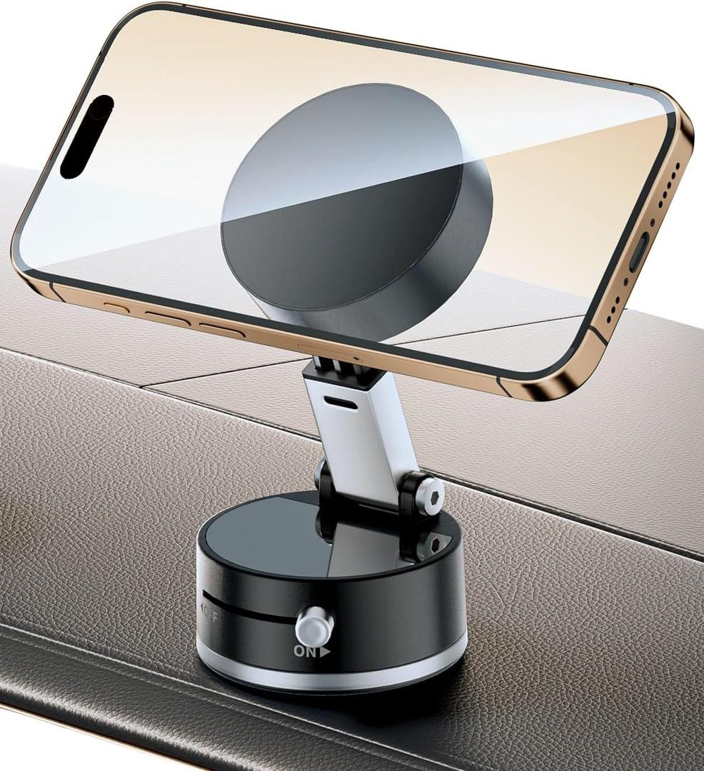 Vacuum Suction Cup Phone Mount, Strong Magnetic Multi-Directional Adjustable Foldable Phone Holder for Your Car Gym Mirror Shower Content Creator Mount for iPhone & Android