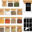 ComSaf 16Pcs Spice Jars with Labes, Glass Jar with Bamboo Lid, 4oz Airtight Square Spice Containers with Black Lables, Empty Seasoning Jars for Spice, Salt, Pepper, Sugar