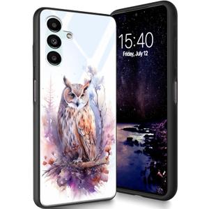 Bxgolkgd Designed for Samsung Galaxy A14 5G 6.6" 2023 Case,Tempered Glass Back Cover Designed with Silicone TPU Shockproof Anti-Scratch Bumper - Cute Owl