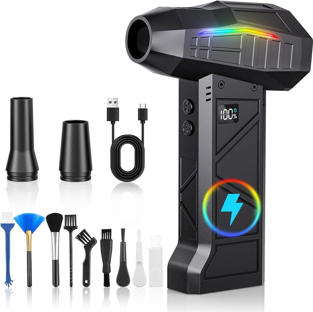 Compressed Air Duster, 200000RPM Electric Air Duster with Light, 4-Gear Adjustable Cordless Dust Blower for Computer, Keyboard, Outdoor, Home and Car (FB09-Black)