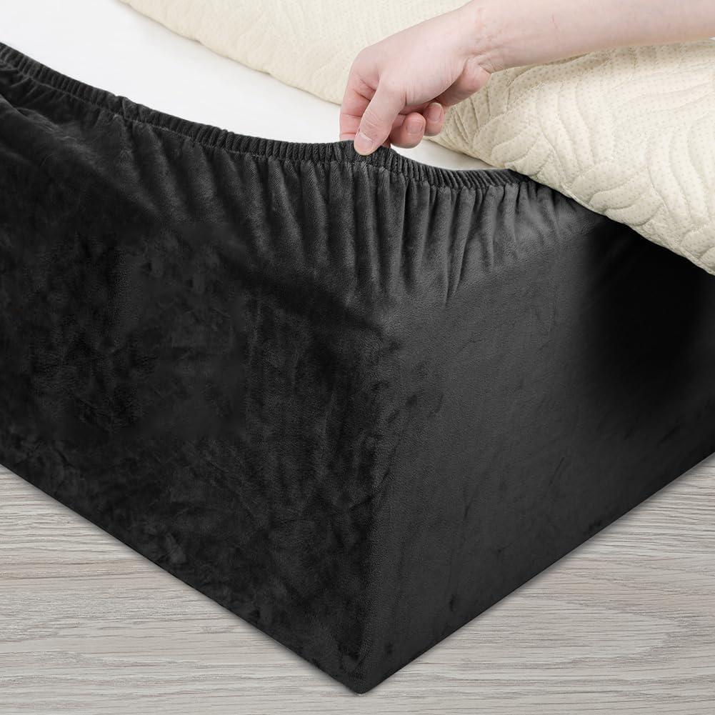 Velvet Bed Frame Cover, Bed Base Wrap Cover, Alternative to Traditional Valance Bed Sheet Skirt Cover, Fully Elastic Around The Base of Your Bed, Easy to Install (Black, King Bed Width:78-83")