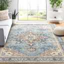 Area Rug 9'x12' - Vintage Design Washable Living Room Rug with Non-Slip Rubber Backing, Non-Shedding, Faux Wool Vintage Boho Area Rug for Bedroom, Dining Room and Laundry Room