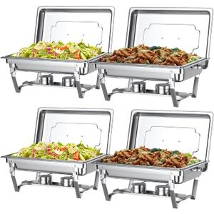ROTTAY Chafing Dishes for Buffet Set  Chafers for Catering & Buffet Warmers with Lids | Serving Food Warmer & Chafers Servers Sets (4 Pack - Full Pan, Silver)