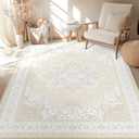 5x7 Area Rugs for Living Room, Washable Ultra Soft Boho Vintage Print Pattern Rug Non Slip Low Pile Carpet for Dining Room Bedroom Entryway Indoor-Cream/Light Ivory/Beige