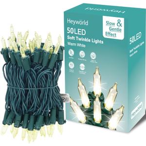 50 LED Slow Twinkle Lights, Soft Twinkling Christmas String Lights, UL Certified 14.58 Ft, Connect Up to 50 Sets, Indoor & Outdoor Christmas Decorations