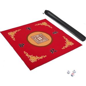 Mahjong Mat with 3 Dice, Anti Slip and Noise Reduction Table Cover for Mahjong, Poker, Card, Board & Tile Games (Red, 31.5 inches)
