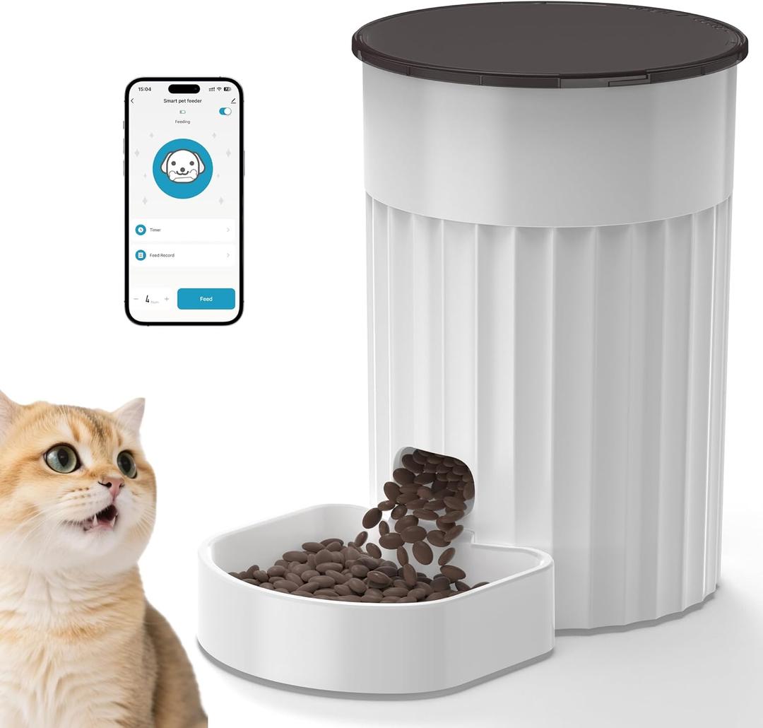 Automatic Cat Feeder 3L, 2.4G WiFi Auto Pet Food Dispenser for Cats and Small Dogs, Timed Cat Feeder Programmable Portion Size with APP Control & Alexa 1-10 Meals Per Day (White)