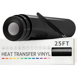 VinylRus Heat Transfer Vinyl-12 x 25ft Black Iron on Vinyl Roll for Shirts, HTV Vinyl for Silhouette Cameo, Easy to Cut & Weed