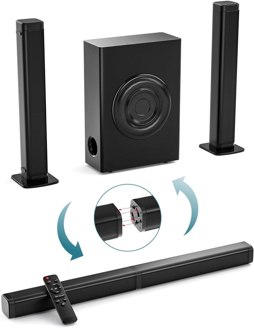 GEOYEAO Sound Bars for TV with Subwoofer, 2.1ch Home Audio Speaker & 3D & 240W Deep Bass Subwoofer Bluetooth 2-in-1 Detachable TV Surround Sound Speaker System