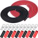 iGreely 2 AWG Gauge Wire 10 Feet Black + 10 Feet Red Welding Battery Pure Copper Ultra Flexible Cable + 5pcs of 5/16" & 5pcs 3/8" Copper Cable Lugs Terminal Connectors+Heat Shrink Tubing