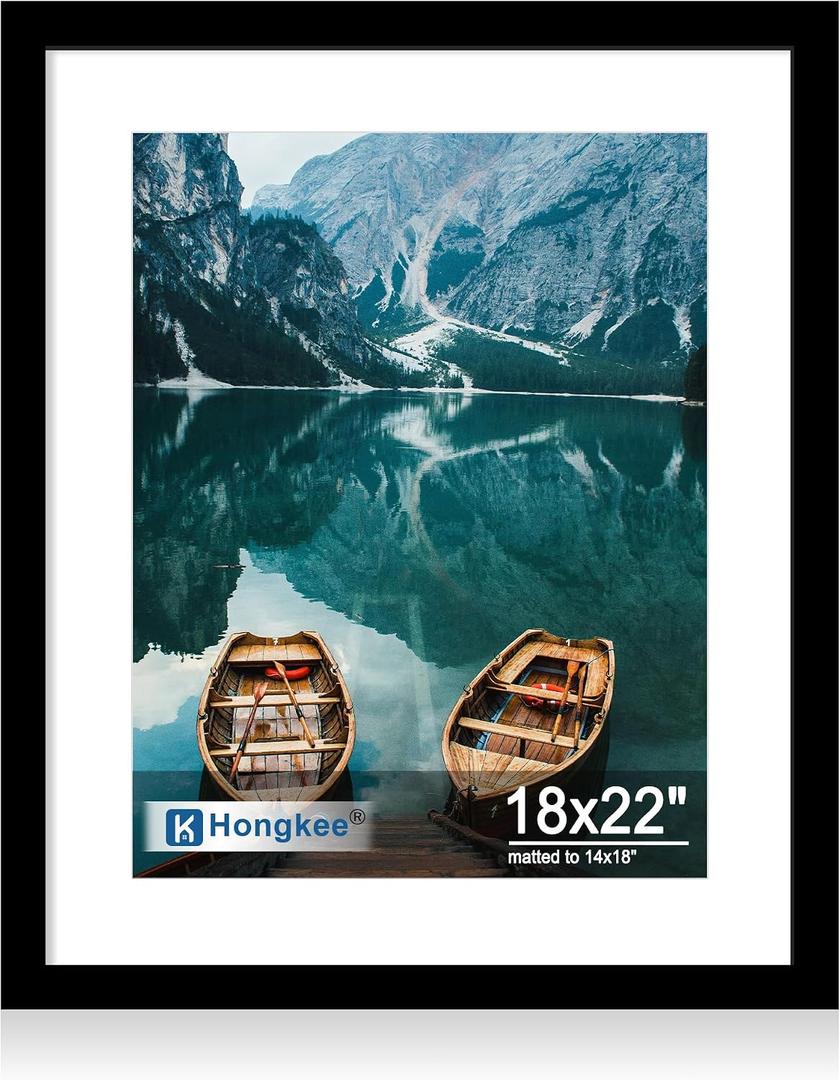 Hongkee 18x22 Frame, 18 x 22 Black Wood Style (14x18 Mat, 1 Pack), 18X22 in