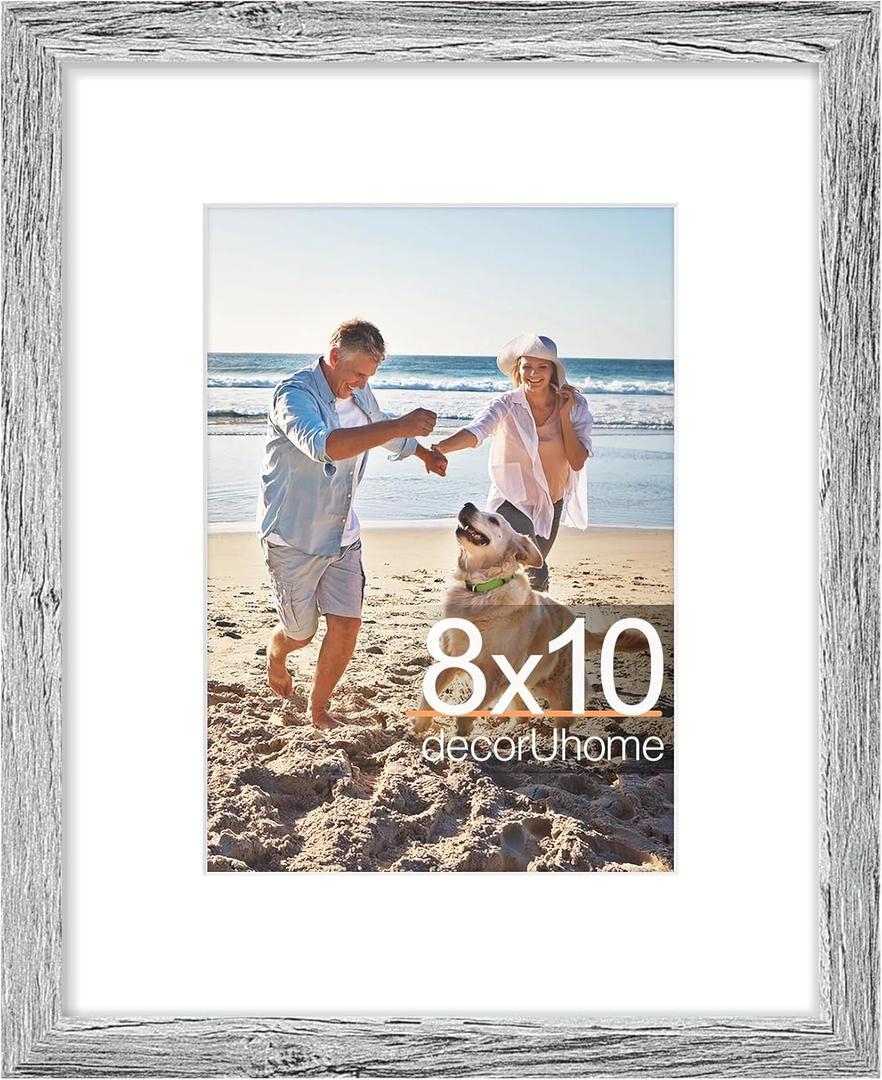 decorUhome 8x10 Picture Frame, Display Pictures 5x7 with Mat or 8x10 without Mat, Wall & Tabletop Display Photo Frame, Grey, 1 Pack