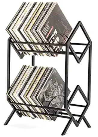 RUILALIFE 2TierVinylRecordStorageHolder With Dividers, 200 LPs Albums Storage Rack Shelf, Steel Music Records Display Shelf Organizer For Book, Magazine, Files