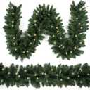 Christmas Garland 9 Ft by 12 Inch Prelit Fraser Fir Xmas Garland with 50 Lights, Real Like Lush and Classics Green Style for Indoor Outdoor Home Decoration (Brief-Classic_Plug-in)