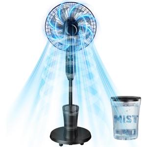 Standing Fan, 16'' Humidifier Fan - Misting Fan, Fan for Bedroom Oscillating Pedestal Fan with 3 Modes 9 Speeds 7H Timer for Daily Indoor Cool - 2026 Model