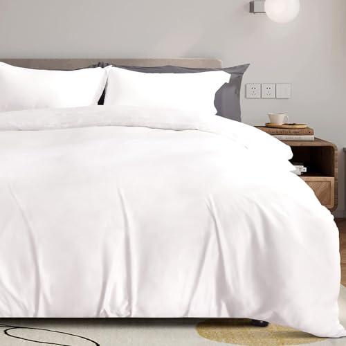 NEXHOME PRO 100% Organic Bamboo Duvet Cover Set Queen - Lightweight Summer Cooling Comforter Cover for Hot Sleepers 90"x90" 1pcs Breathable White Bedding with Corner Ties,Zipper Closure, No Insert