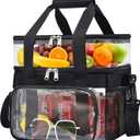 Double -Deck Clear Lunch Bag for Work with Adjustable Shoulder Strap and Top Compartment for Work, Picnic, Beach, School