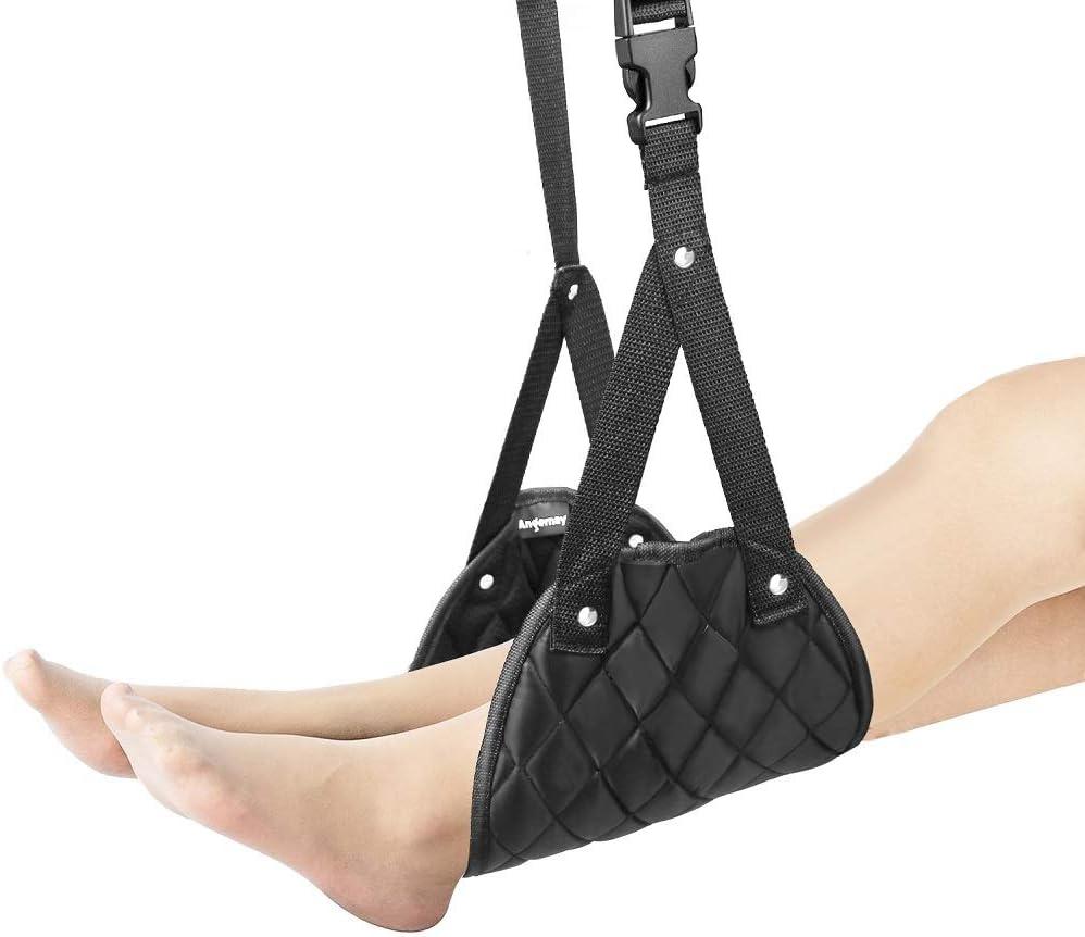 Airplane Foot Rest (Travel Comfortably), Perfect Airplane Travel Essentials, Portable Foot Hammock Airplane Plane Travel Accessorie, Long Flight Essentials, Relax your feet & Leg Airplane Foot Hammock (Black)