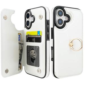 ONETOP for iPhone 17 Wallet Case with Card Holder, 360° Rotation Ring Kickstand RFID Blocking PU Leather Double Magnetic Clasp Shockproof Cover for Women and Girls 6.3 Inch (White)